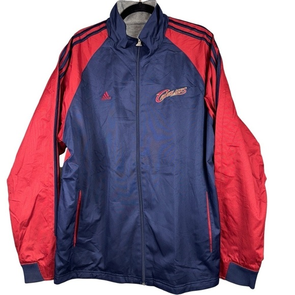 Adidas Jacket Mens Large Red Blue Cleveland Cavaliers Bomber Raglan Sleeve Y2K - Picture 2 of 9